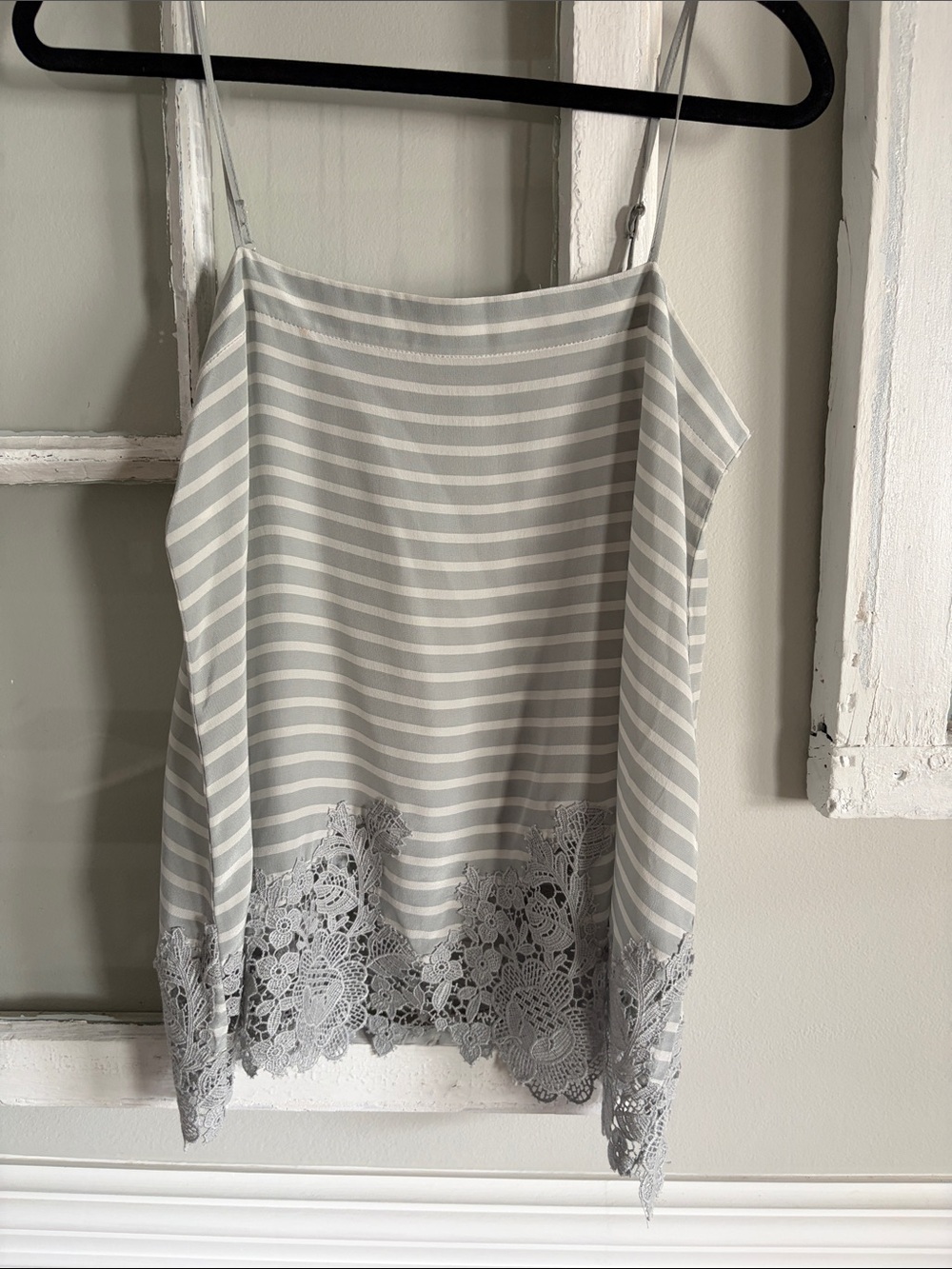 Gray Striped Lace-Hem Cami